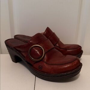 *Born Brown Leather Mules with Decorative Buckle with2-1/2” Heel ( sz 10)